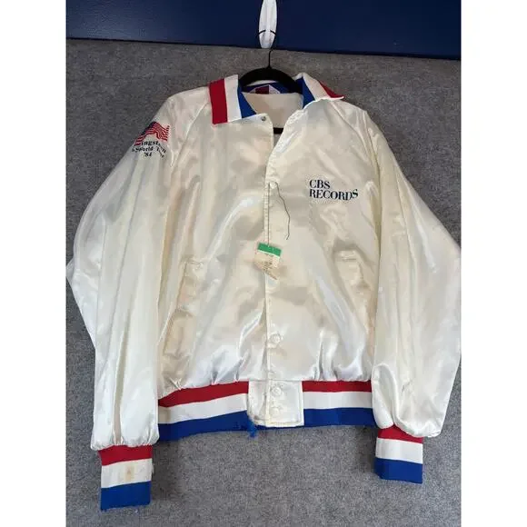 VTG 80s Bruce Springsteen Born In The USA CBS Records Satin Bomber Jacket Mens L - Picture 2 of 8